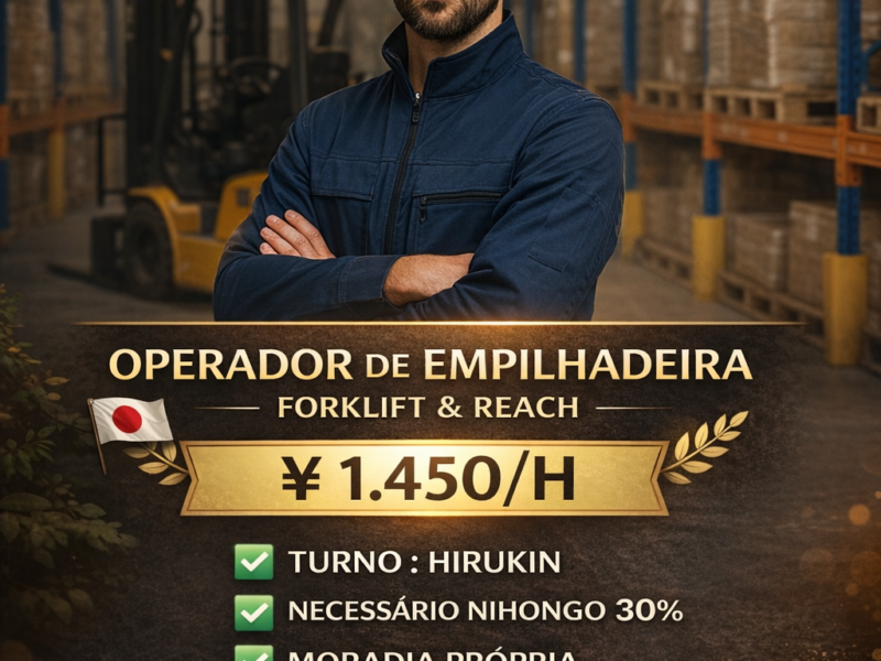 Operador de Empilhadeira Forklift -Reach . Armazenamento de produtos . Kasugai-shi, Aichi-Ken . ¥ 1.450/h . Cód. da Vaga : KA-051